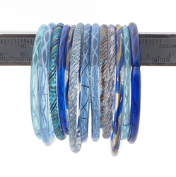 Lot (13) antique Czech assorted blue filigree bicolor glass bangles hoops