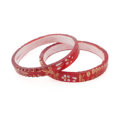 Lot (2) antique Nouveau Czech gold gilt enamel red faceted glass bangles 2.3"