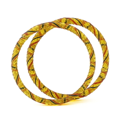 Lot (2) antique Czech multicolor filigree spiral yellow twist lampwork glass bangles 1.85"