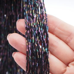Master Hank peacock iridescent bugle glass beads 235grams 12/0 Vintage Czech