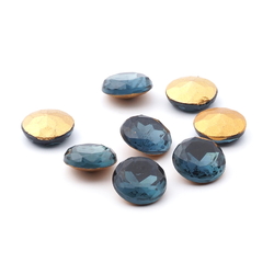 Lot (8) large Czech vintage round faceted foiled tile blue glass rhinestones 12mm