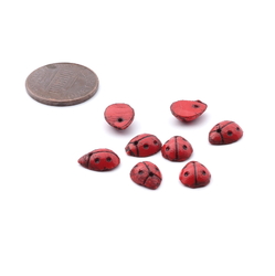 Lot (8) Czech antique red ladybird ladybug glass cabochons 10x7mm