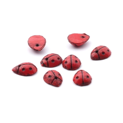 Lot (8) Czech antique red ladybird ladybug glass cabochons 10x7mm