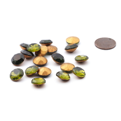 Lot (19) large Czech vintage round faceted foiled dark green glass rhinestones 12mm