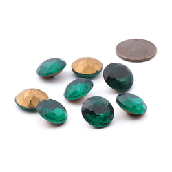 Lot (8) large Czech vintage round faceted foiled green glass rhinestones 14/15mm