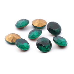 Lot (8) large Czech vintage round faceted foiled green glass rhinestones 14/15mm