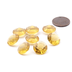 Lot (8) large Czech vintage round faceted golden yellow glass rhinestones 14mm