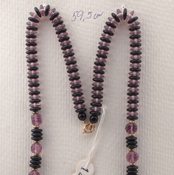 Vintage Czech black purple glass bead necklace