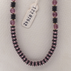 Vintage Czech black purple glass bead necklace