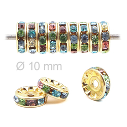 Lot 12 pcs 10mm Czech Rainbow Multicolor Rhinestone Rondelles spacer beads gold plated jewelry findings 