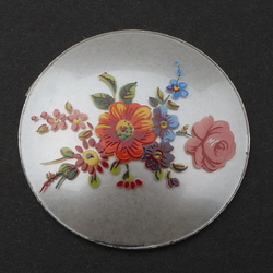 Vintage Czech hand painted flower bouquet glass cabochon jewelry element 39mm