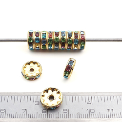 Lot 12 pcs 10mm Czech Rainbow Multicolor Rhinestone Rondelles spacer beads gold plated jewelry findings 