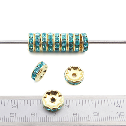 Lot 12 pcs 10mm Czech Aquamarine Blue Rhinestone Rondelles spacer beads gold plated jewelry findings 