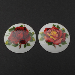 Lot (2) Vintage Czech rose flower white glass cabochon jewelry elements 44mm