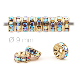 Lot 144 pcs 9mm Czech AB borealis Rhinestone Rondelles spacer beads gold plated jewelry findings  - kopie