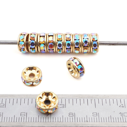 Lot 12 pcs 9mm Czech AB borealis Rhinestone Rondelles spacer beads gold plated jewelry findings 