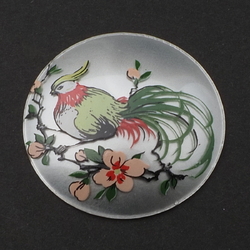 Vintage Czech tropical bird blossom glass cabochon jewelry element 44mm
