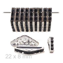 Lot 12 pcs Black silver 22x8mm Bridge Spacer Beads Triple 3 Hole Multi Strand Rhinestones
