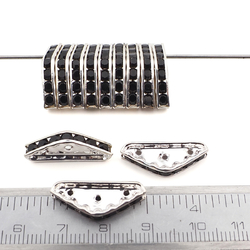 Lot 12 pcs Black silver 22x8mm Bridge Spacer Beads Triple 3 Hole Multi Strand Rhinestones
