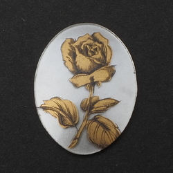 Vintage Czech rose flower oval glass cabochon jewelry element 30x22mm