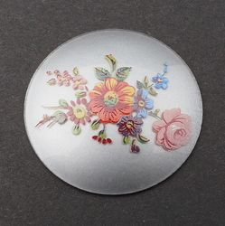 Vintage Czech hand painted flower bouquet glass cabochon jewelry element 39mm