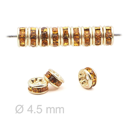 Lot 144 4.5mm Czech Topaz Tiny Rhinestone Rondelles spacer beads gold plated  jewelry findings