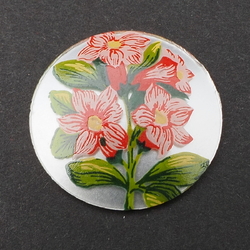 Vintage Czech hand painted pink flower glass cabochon jewelry element 30mm