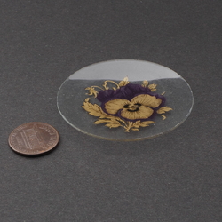 Vintage Czech gold gilt iris floral clear glass cabochon jewelry element 54mm