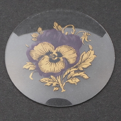Vintage Czech gold gilt iris floral clear glass cabochon jewelry element 54mm