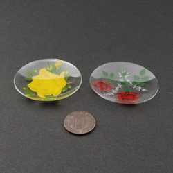 Lot (2) Vintage Czech rose flower clear glass cabochon jewelry elements 44mm