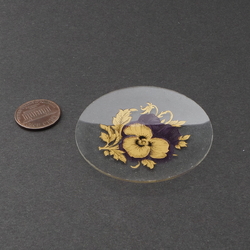 Vintage Czech gold gilt floral clear glass cabochon jewelry element 54mm