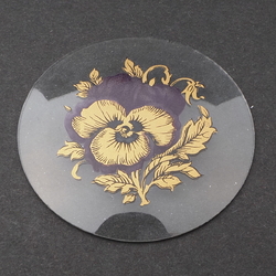 Vintage Czech gold gilt floral clear glass cabochon jewelry element 54mm