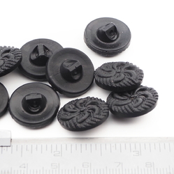 Lot (12) Czech vintage fabric swirl effect matte black glass buttons 18mm