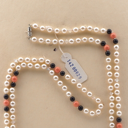 Long vintage Czech necklace pearl black orange glass beads 37"