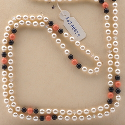 Long vintage Czech necklace pearl black orange glass beads 37"