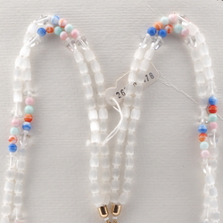 Vintage Czech 2 strand necklace frost satin atlas bicolor clear cone glass beads 27"