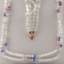 Vintage Czech 2 strand necklace frost satin atlas bicolor clear cone glass beads 27"