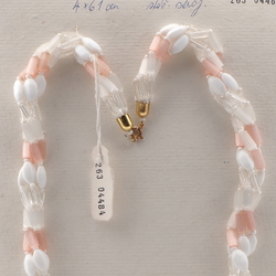 Vintage Czech 4 strand necklace pink frost satin atlas clear bugle glass beads 24"
