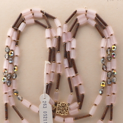 Vintage Czech 3 strand necklace frost satin atlas marble bugle vitrail glass beads 18"