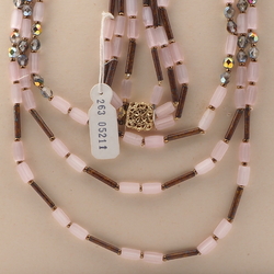 Vintage Czech 3 strand necklace frost satin atlas marble bugle vitrail glass beads 18"
