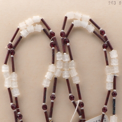 Vintage Czech 2 strand necklace frost satin atlas marble bugle black glass beads 27"