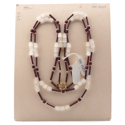 Vintage Czech 2 strand necklace satin atlas marble bugle black glass beads 27"