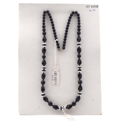 Vintage Czech necklace black white triangle rondelle glass beads 22"
