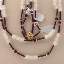 Vintage Czech 2 strand necklace crystal satin atlas marble bugle black glass beads 27"