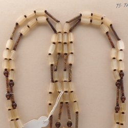 Vintage Czech 2 strand necklace topaz satin atlas marble bugle glass beads 29"