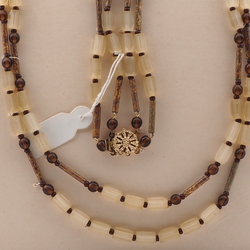 Vintage Czech 2 strand necklace topaz satin atlas marble bugle glass beads 29"