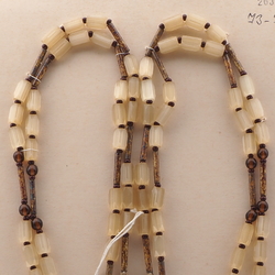 Vintage Czech 2 strand necklace topaz satin atlas marble bugle green glass beads 29"