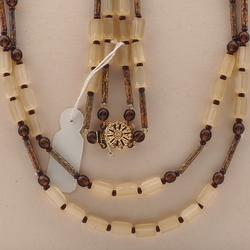 Vintage Czech 2 strand necklace topaz satin atlas marble bugle green glass beads 29"