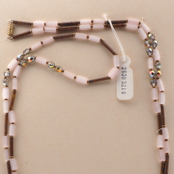 Long vintage Czech necklace crystal satin atlas marble bugle glass beads 51"