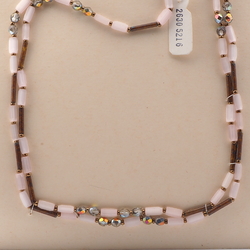 Long vintage Czech necklace crystal satin atlas marble bugle glass beads 51"